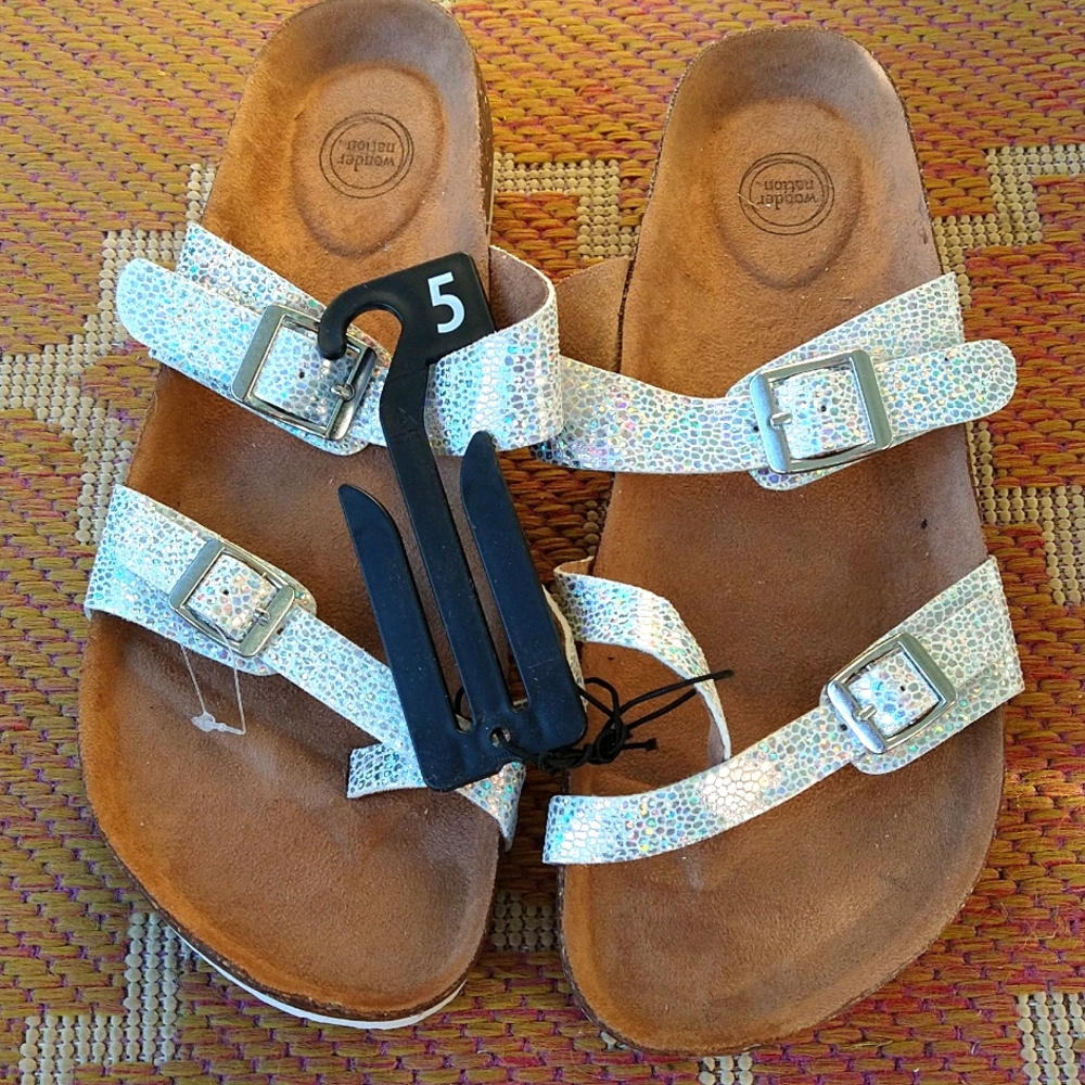 Wonder Nation Slip on Pearl Silver Sandals